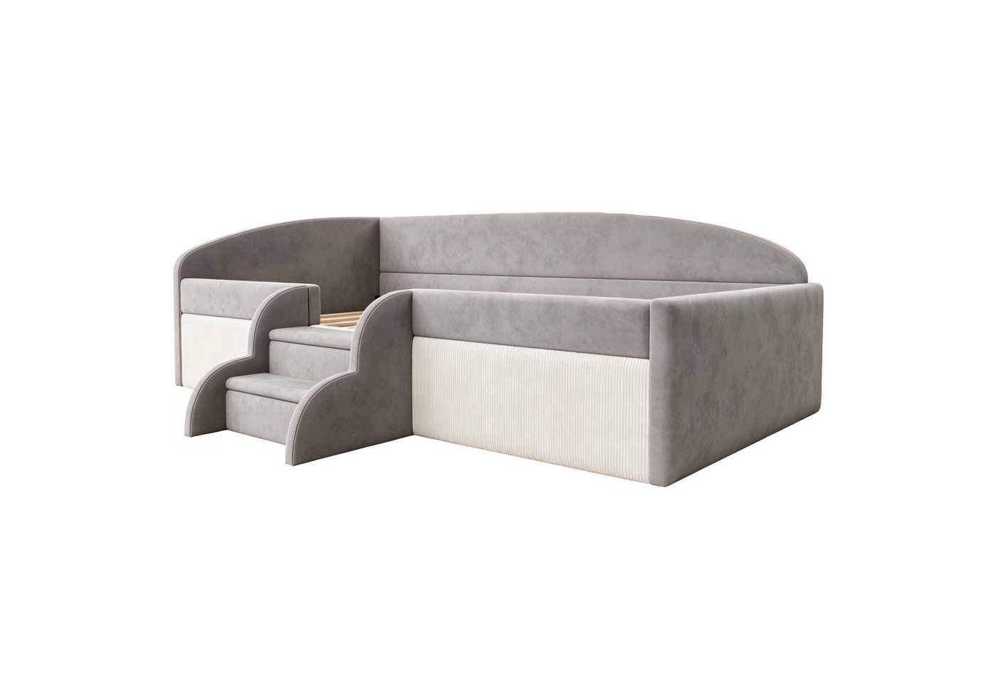 Flieks Polsterbett, Kinderbett Schlafsofa Einzelbett 90x190cm mit Treppe und Lattenrost – Bild 4 von 5