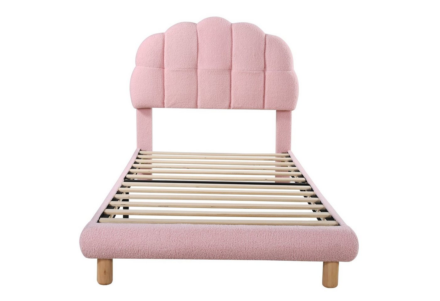 Flieks Polsterbett, Einzelbett Kinderbett 90x200cm mit Halbkreisform Kopfteil Vliesimitat – Bild 5 von 5