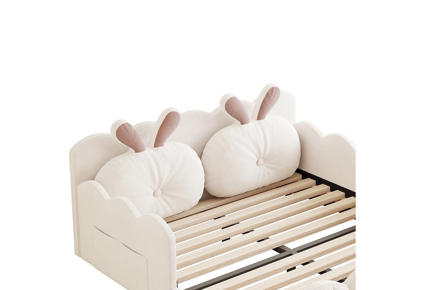 Flieks Polsterbett, Kinderbett Bodenbett 140x200cm mit Kissen in Kaninchenform – Bild 5 von 5