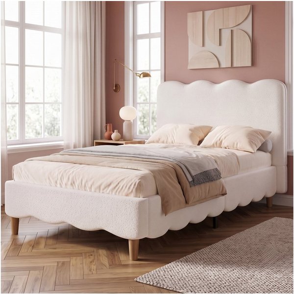 Flieks Polsterbett, Einzelbett Kinderbett 90x200cm mit Lattenrost und Polster-Kopfteil