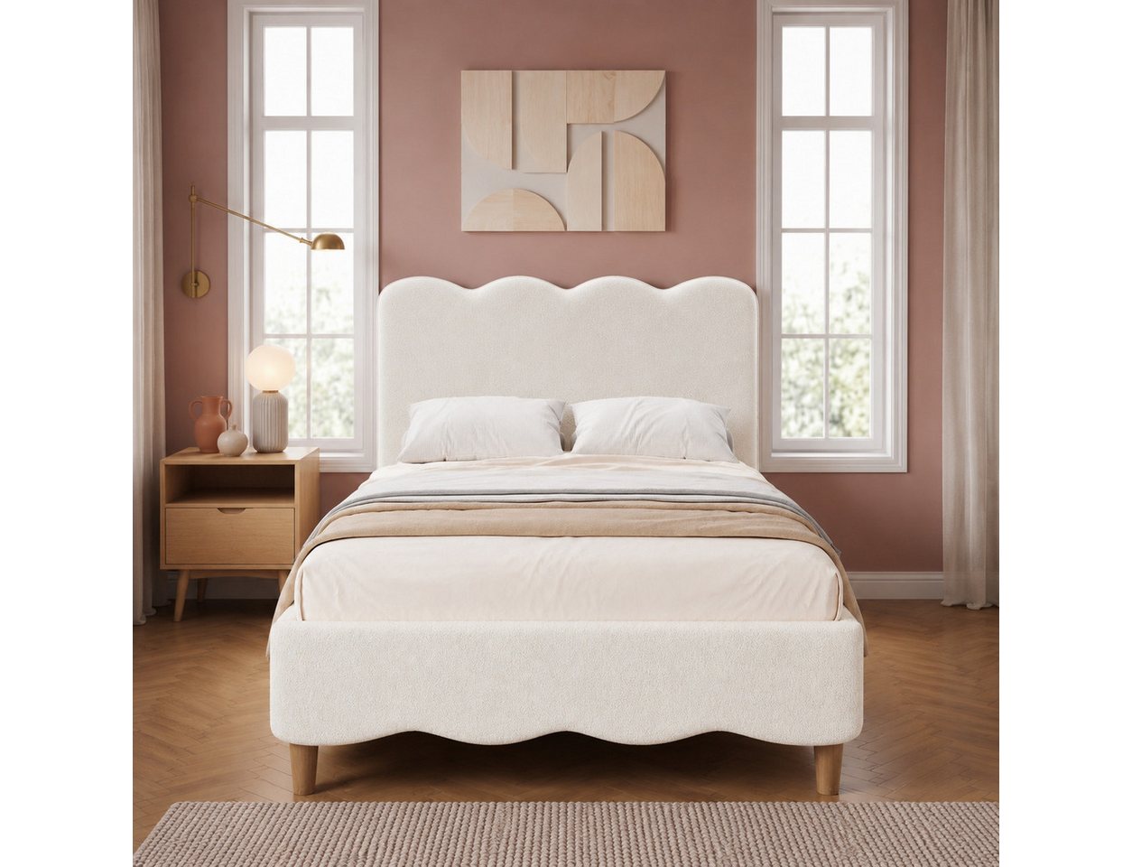 Flieks Polsterbett, Einzelbett Kinderbett 90x200cm mit Lattenrost und Polster-Kopfteil – Bild 2 von 5