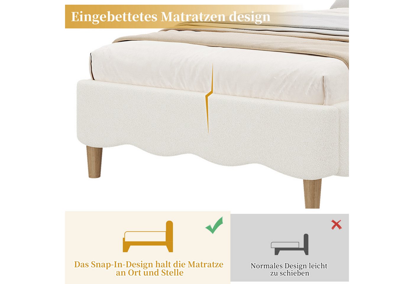 Flieks Polsterbett, Einzelbett Kinderbett 90x200cm mit Lattenrost und Polster-Kopfteil – Bild 5 von 5