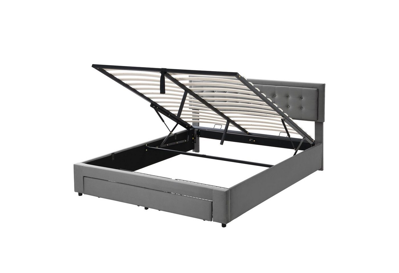 Flieks Polsterbett, Hydraulisches Stauraumbett Doppelbett Samt 180x200cm – Bild 4 von 5