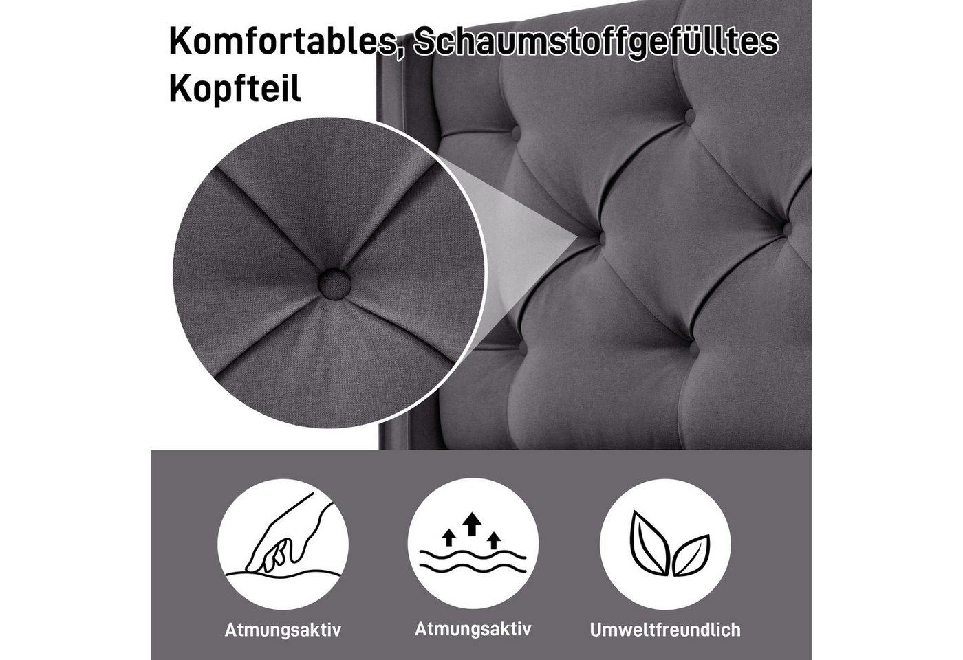 Flieks Polsterbett, Hydraulisches Einzelbett Funktionsbett Baumwolle 90x200cm – Bild 4 von 5