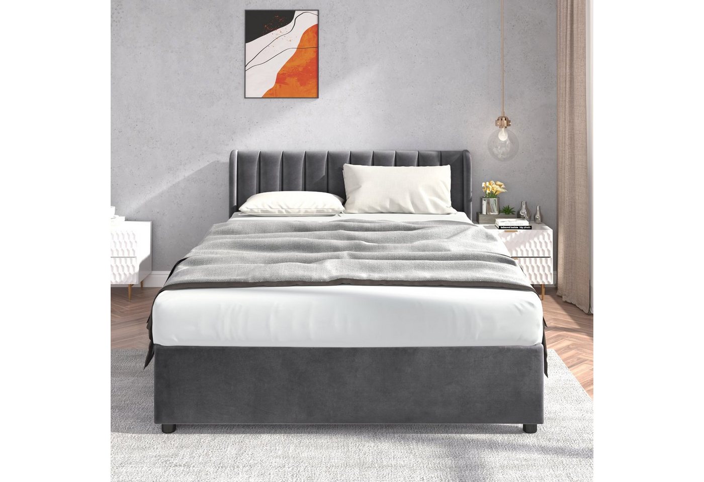 Flieks Polsterbett, Samt Stauraumbett mit 2 Schubladen 160x200cm – Bild 3 von 5