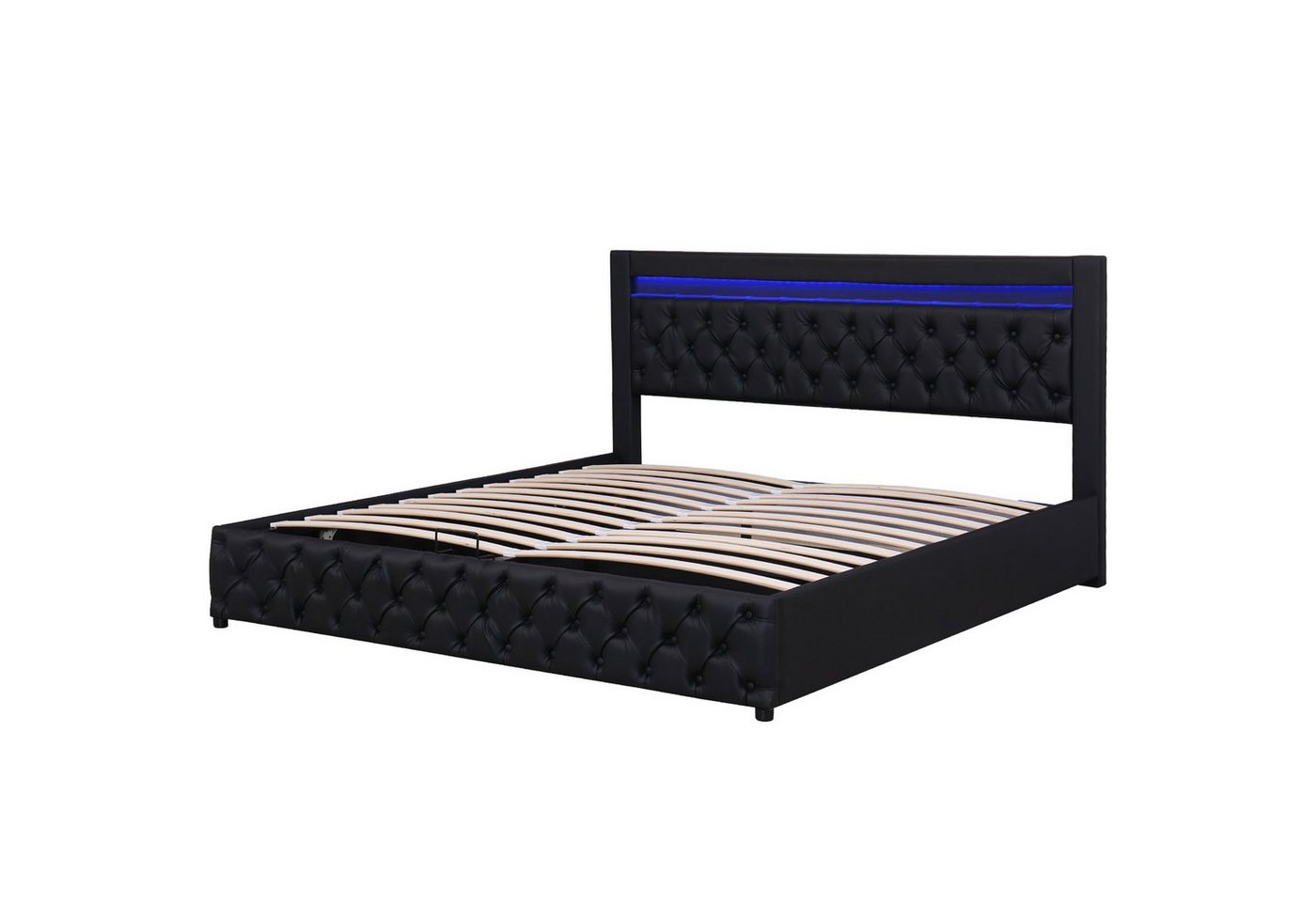 Flieks Polsterbett, LED-Beleuchtung Kunstleder Doppelbett Stauraum 180x200cm – Bild 5 von 5