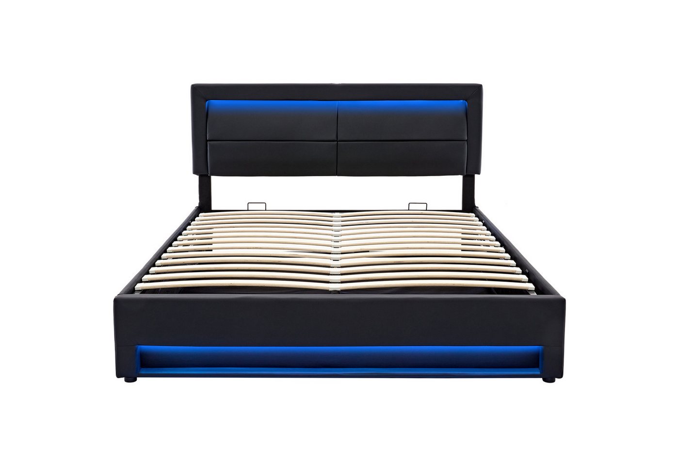 Flieks Polsterbett, LED Doppelbett 140x200cm mit USB-Anschluss und hydraulischem Stauraum – Bild 5 von 5