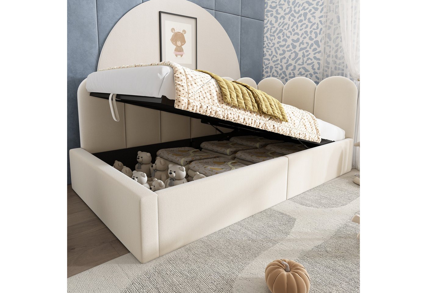Flieks Polsterbett, Tagesbett Schlafsofa Daybett 90x200cm mit hydraulischem Stauraum – Bild 2 von 5