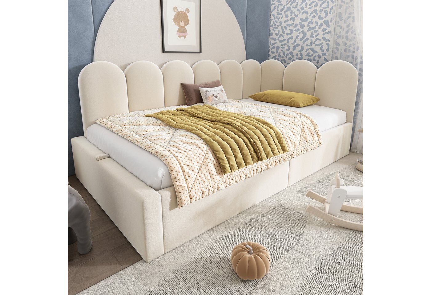 Flieks Polsterbett, Tagesbett Schlafsofa Daybett 90x200cm mit hydraulischem Stauraum – Bild 3 von 5