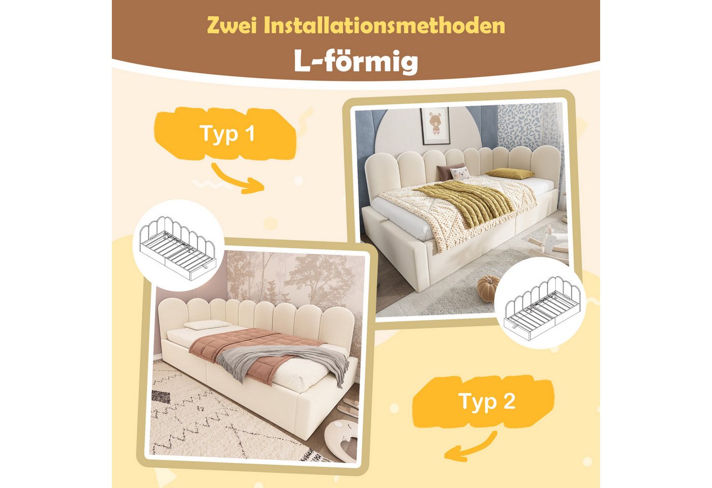 Flieks Polsterbett, Tagesbett Schlafsofa Daybett 90x200cm mit hydraulischem Stauraum – Bild 4 von 5
