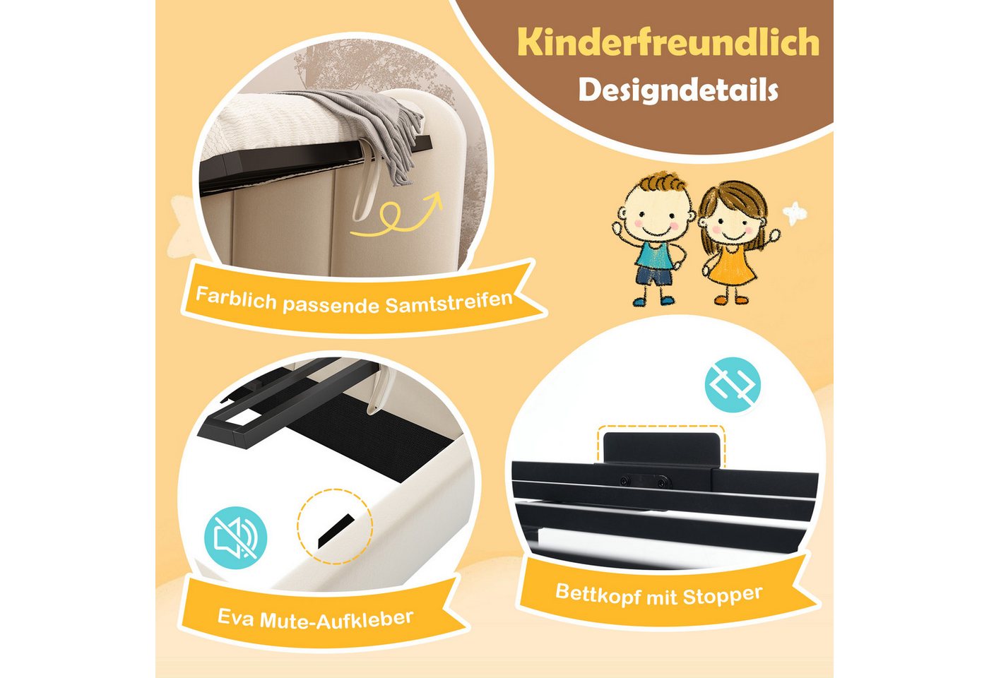 Flieks Polsterbett, Tagesbett Schlafsofa Daybett 90x200cm mit hydraulischem Stauraum – Bild 5 von 5