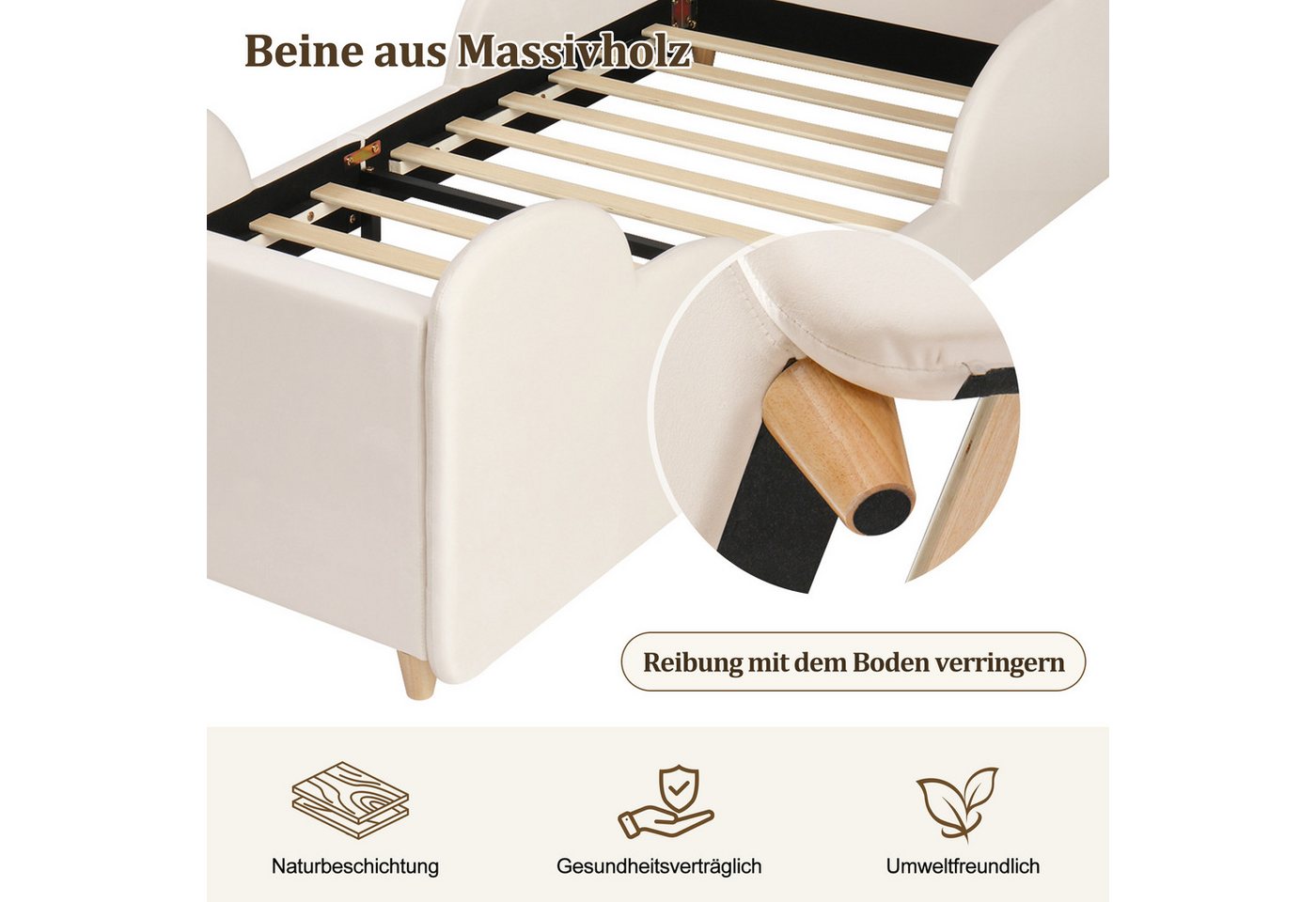 Flieks Polsterbett, Kinderbett 90x200cm mit Schutzgeländer, Nachtlicht, USB-Ladeanschluss – Bild 5 von 5