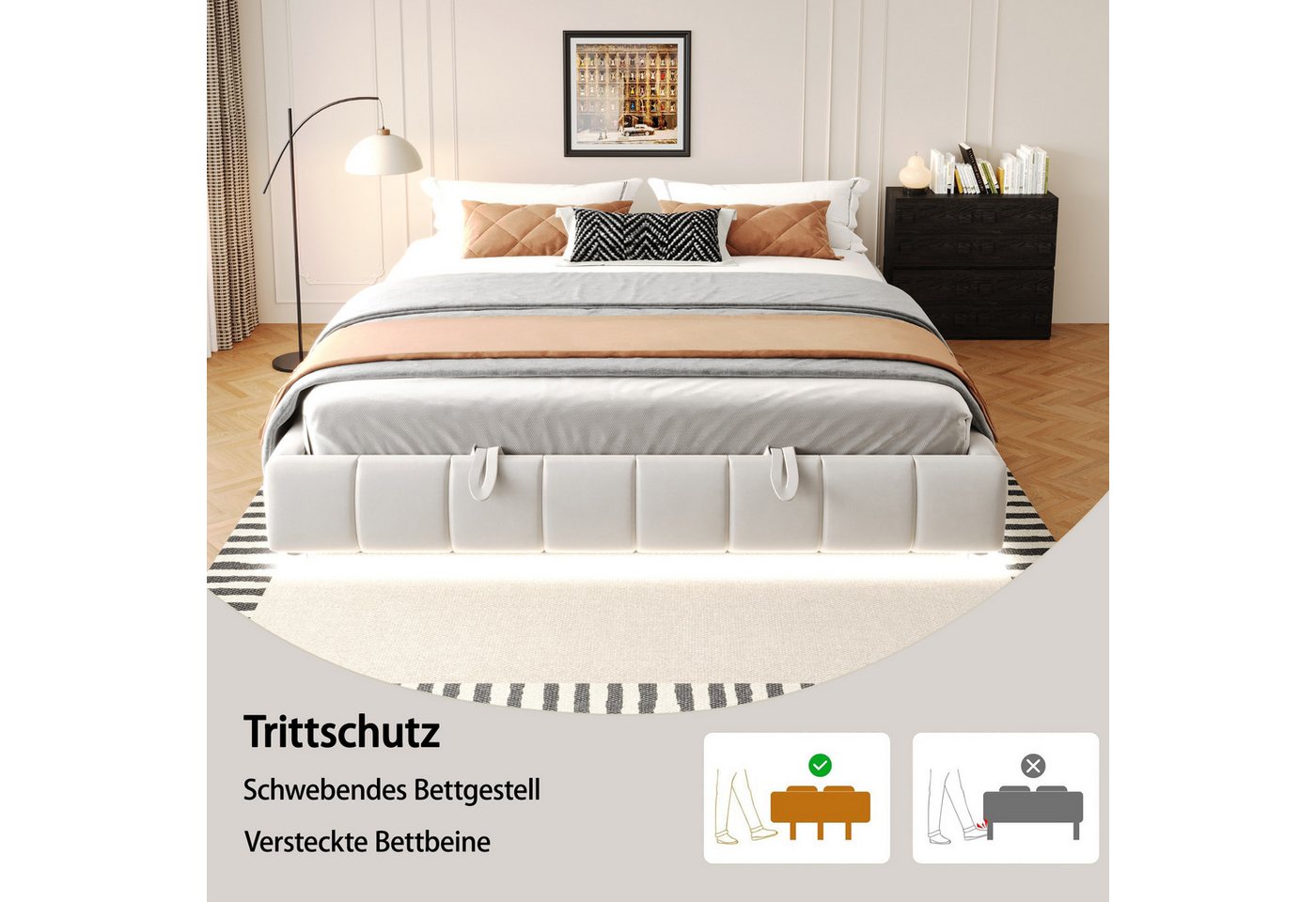 Flieks Polsterbett, Hydraulisches Stauraumbett 180x200cm ohne Kopfteil mit LED-Lichtleiste – Bild 5 von 5