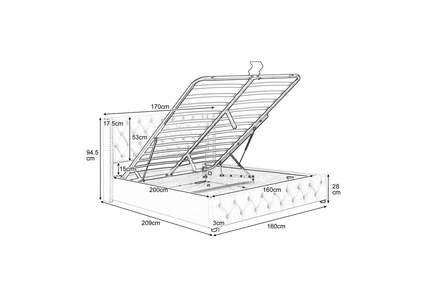 Flieks Polsterbett, Samt Hydraulisches Funktionsbett Doppelbett 160x200cm – Bild 5 von 5