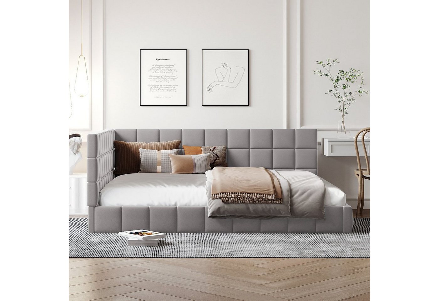Flieks Polsterbett, Samt Daybett Tagesbett Schlafsofa 140x200cm mit Lattenrost – Bild 2 von 5
