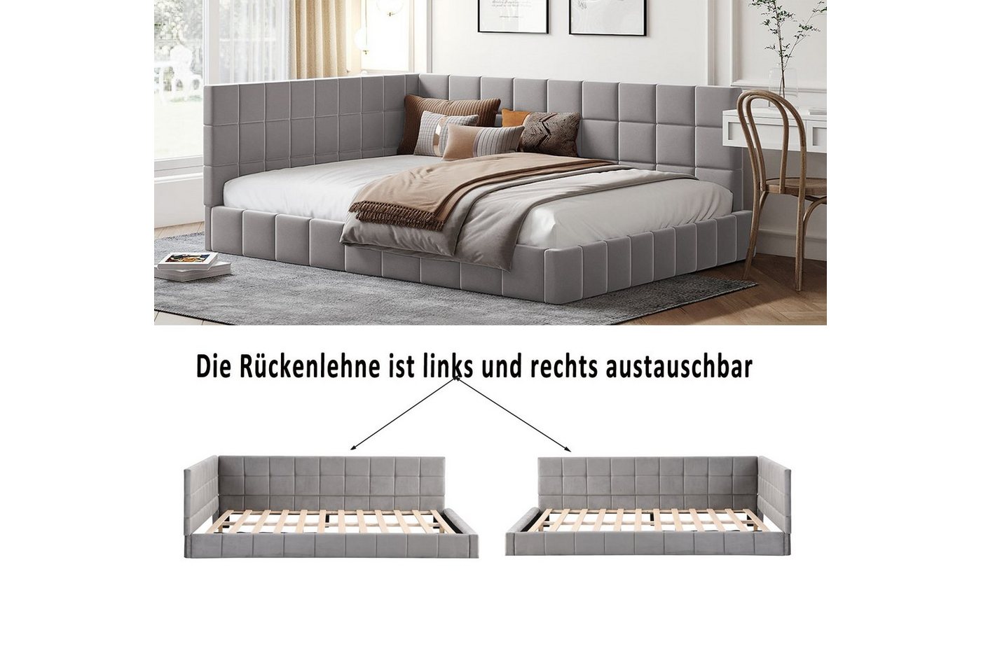 Flieks Polsterbett, Samt Daybett Tagesbett Schlafsofa 140x200cm mit Lattenrost – Bild 3 von 5