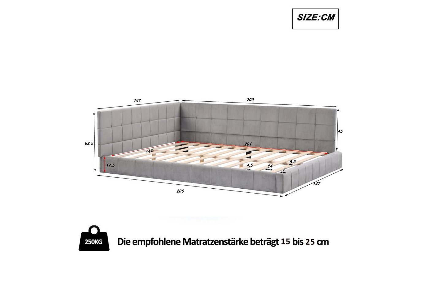 Flieks Polsterbett, Samt Daybett Tagesbett Schlafsofa 140x200cm mit Lattenrost – Bild 4 von 5