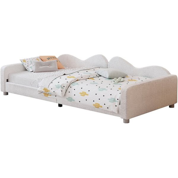 Flieks Polsterbett, Teddy-Samt Kinderbett Einzelbett Schlafsofa mit Lattenrost 90x200cm