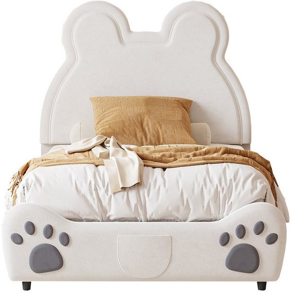 Flieks Polsterbett, Bärenform Kinderbett Einzelbett 90x200cm hautfreundlicher Samt-Stoff