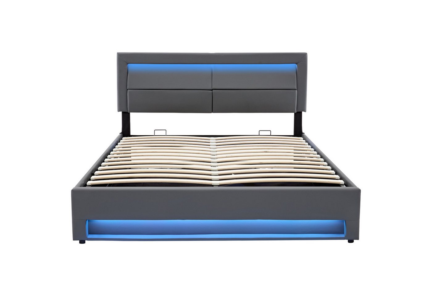 Flieks Polsterbett, LED Doppelbett 160x200cm mit USB-Anschluss und hydraulischem Stauraum – Bild 5 von 5