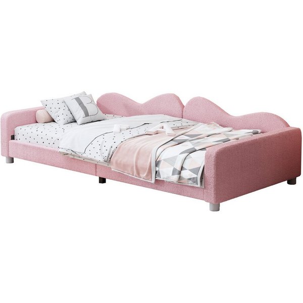 Flieks Polsterbett, Teddy-Samt Kinderbett Einzelbett Schlafsofa mit Lattenrost 90x200cm