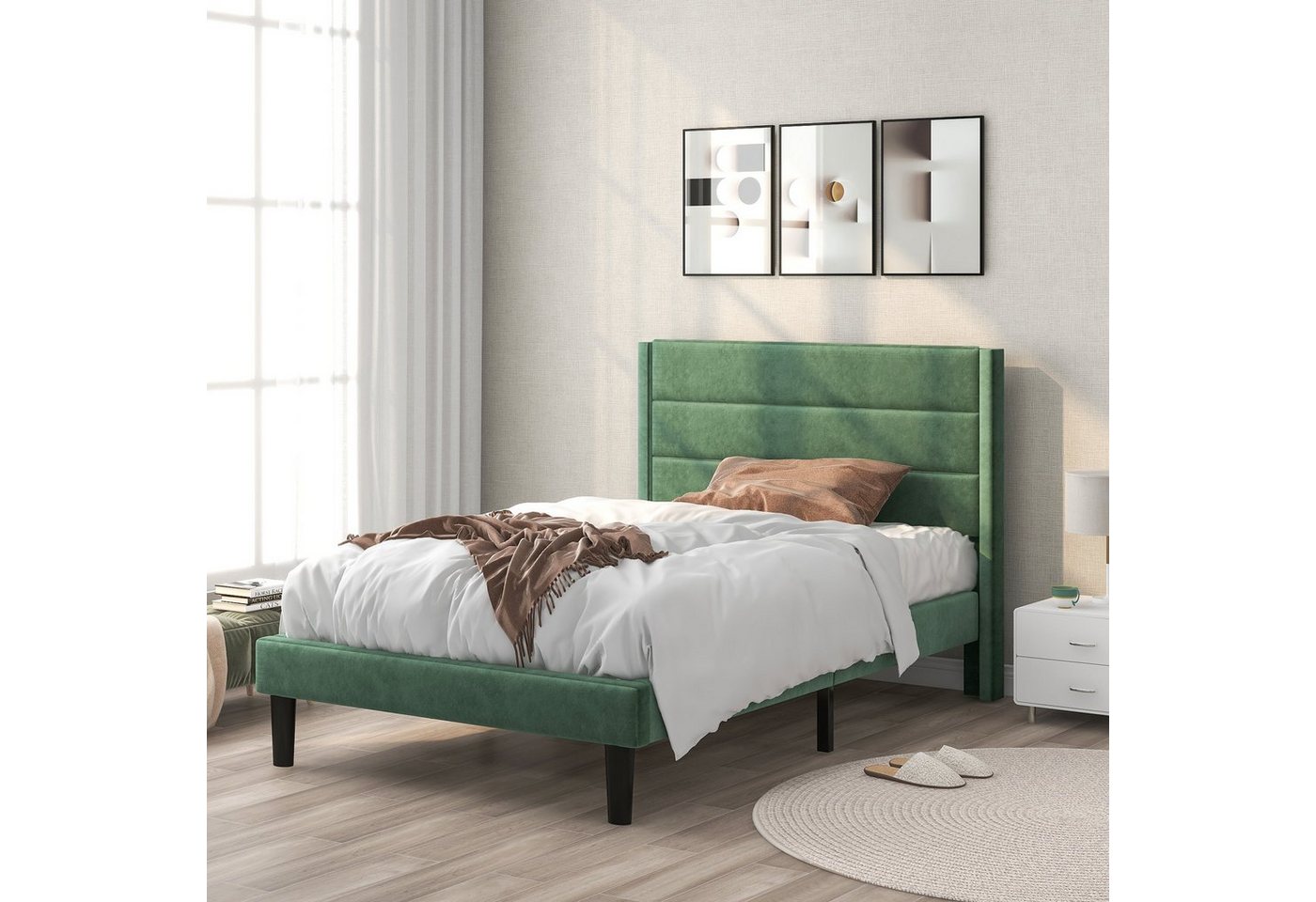 Flieks Polsterbett, Holzbett Einzelbett mit Lattenrost Samt 90x200cm – Bild 2 von 5