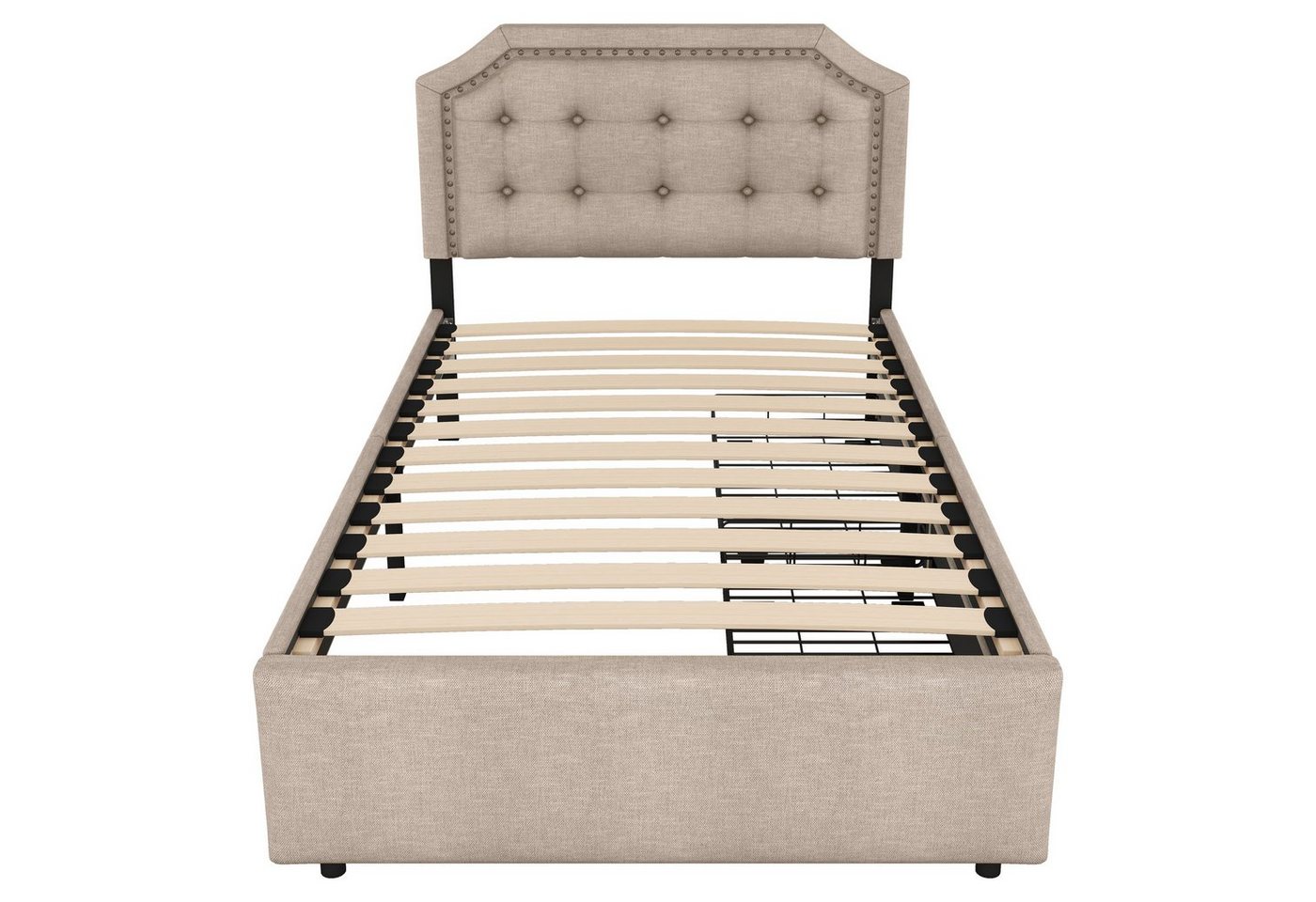 Flieks Polsterbett, Einzelbett 90x200cm mit 2 Schubladen und höhenstellbarem Kopfteil – Bild 5 von 5
