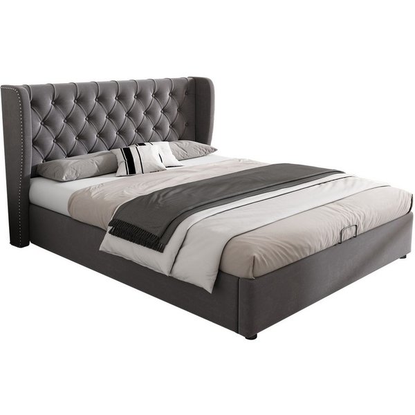 Flieks Polsterbett, Doppelbett Kiefernholz mit Stauraum Flanell 140*200cm