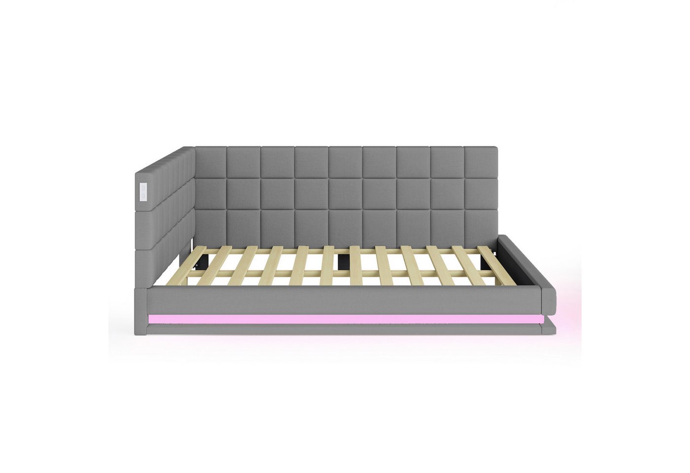 Flieks Polsterbett, Leinen Daybett Tagesbett Schlafsofa 140x200cm mit LED und USB Aufladen – Bild 5 von 5