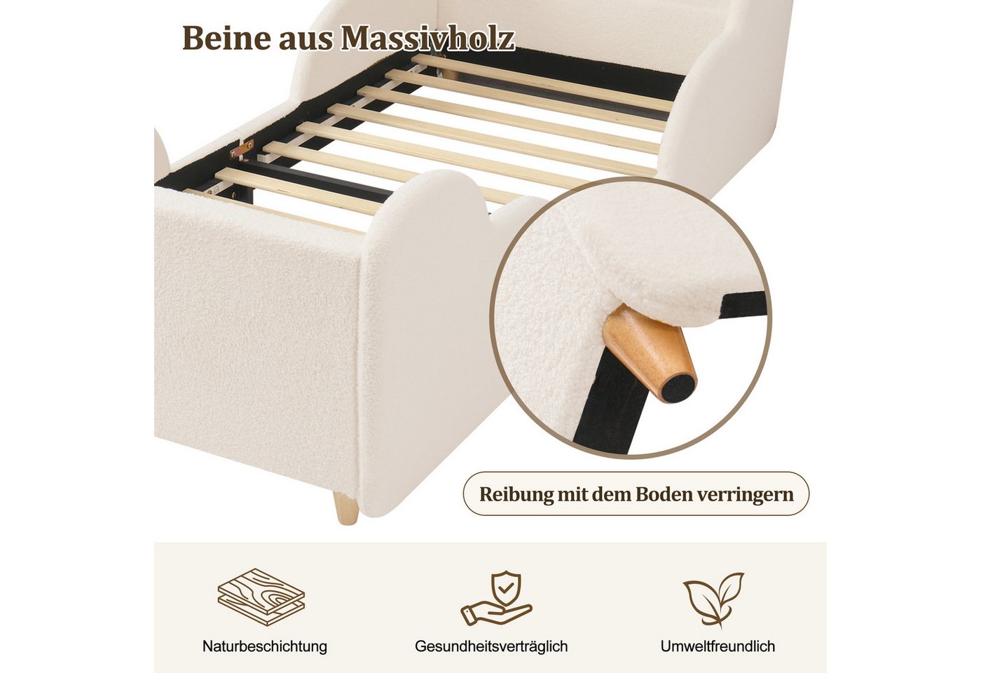 Flieks Polsterbett, Kinderbett 90x200cm mit Schutzgeländer, Nachtlicht, USB-Ladeanschluss – Bild 5 von 5
