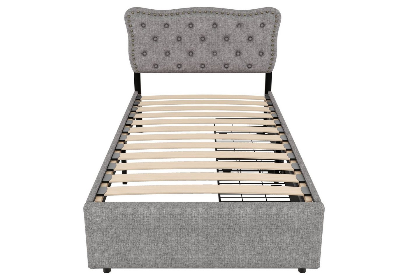 Flieks Polsterbett, Einzelbett 90x200cm mit 2 Schubladen und höhenstellbarem Kopfteil – Bild 5 von 5