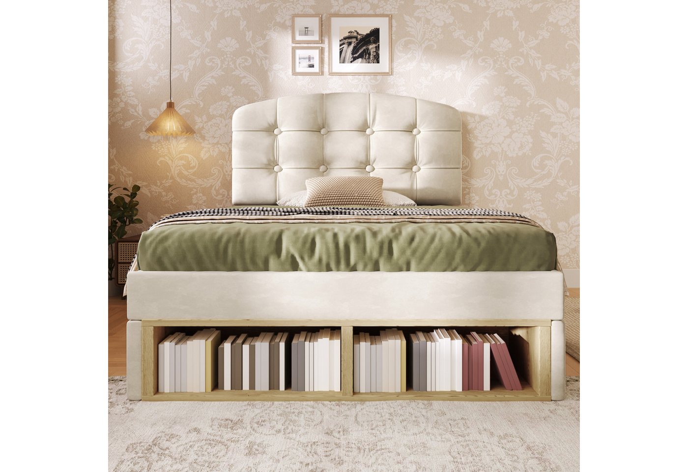 Flieks Polsterbett, Einzelbett 90x200cm mit höhenverstellbarem Kopfteil und 2 Schubladen – Bild 3 von 5