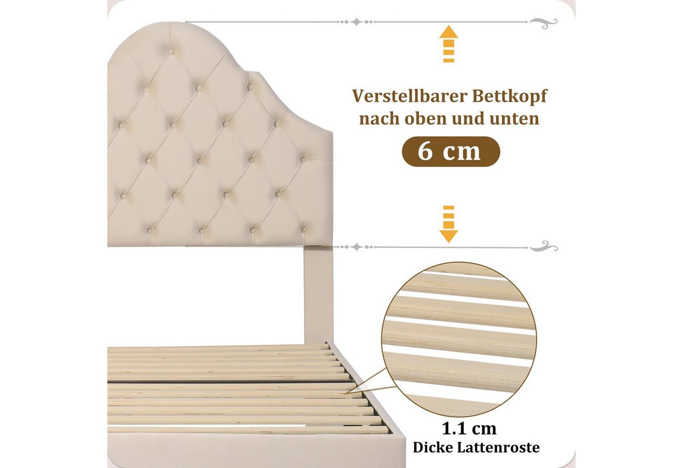 Flieks Polsterbett, Samt Einzelbett mit höhenverstellbarem Kopfteil 90x200cm – Bild 5 von 5