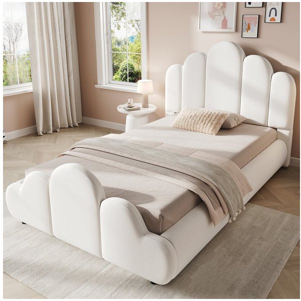 Flieks Polsterbett, Kinderbett Wolken-Form 90x200cm, Polster-Kopfteil, abgerundete Ecken