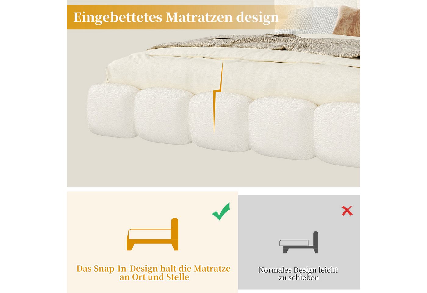 Flieks Polsterbett, Hydraulisches Stauraumbett Designerbett 200x200cm mit Polster-Kopfteil – Bild 5 von 5