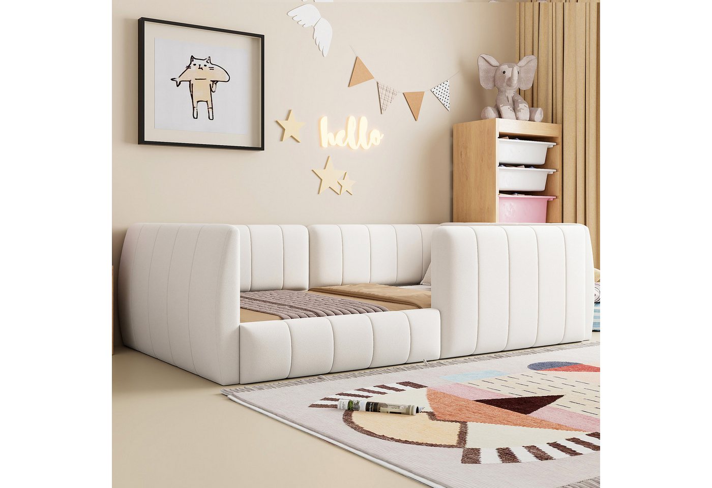 Flieks Polsterbett, Daybett Kinderbett Bodenbett 90x200cm mit Sicherheitsgeländer – Bild 2 von 5