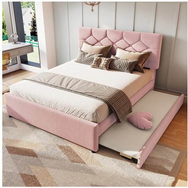 Flieks Polsterbett, Kinderbett 140x200cm mit Ausziehbett 90x190cm und Lattenrost