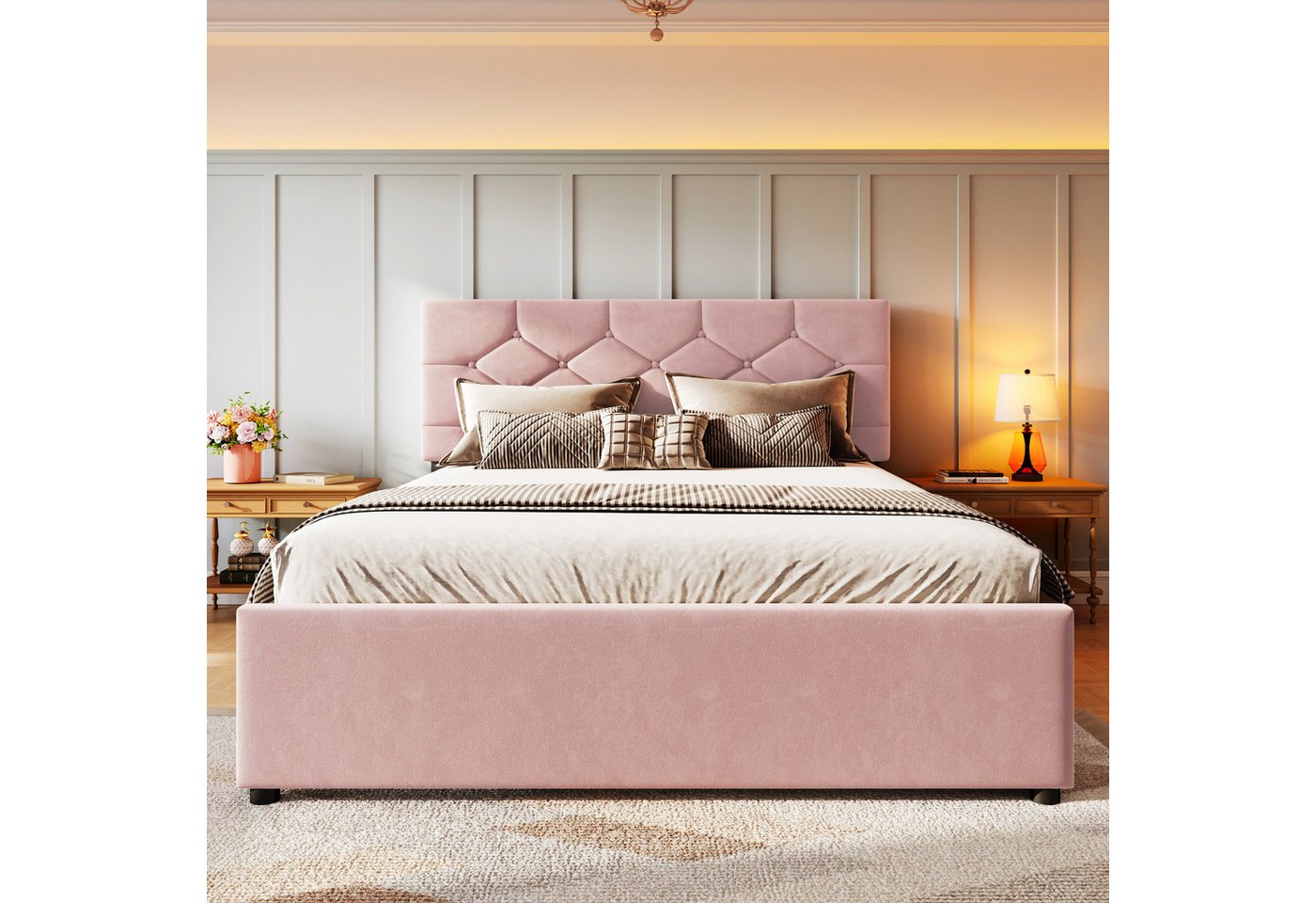 Flieks Polsterbett, Kinderbett 140x200cm mit Ausziehbett 90x190cm und Lattenrost – Bild 3 von 5
