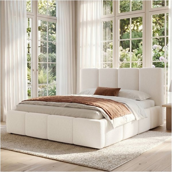 Flieks Polsterbett, Doppelbett 160x200cm mit Lattenrost und gepolstertem Kopfteil