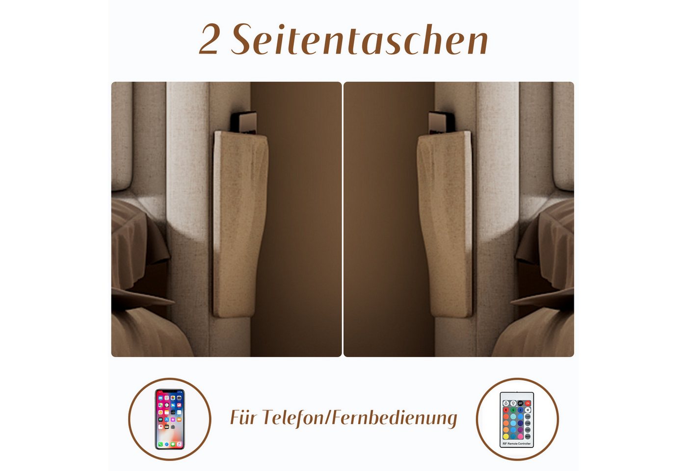 Flieks Polsterbett, LED Doppelbett 160x200cm mit Ladefunktion und hydraulischem Stauraum – Bild 5 von 5