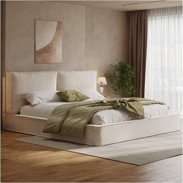 Flieks Polsterbett, Doppelbett 160x200cm mit Lattenrost & gepolstertem Kopfteil, Chenille