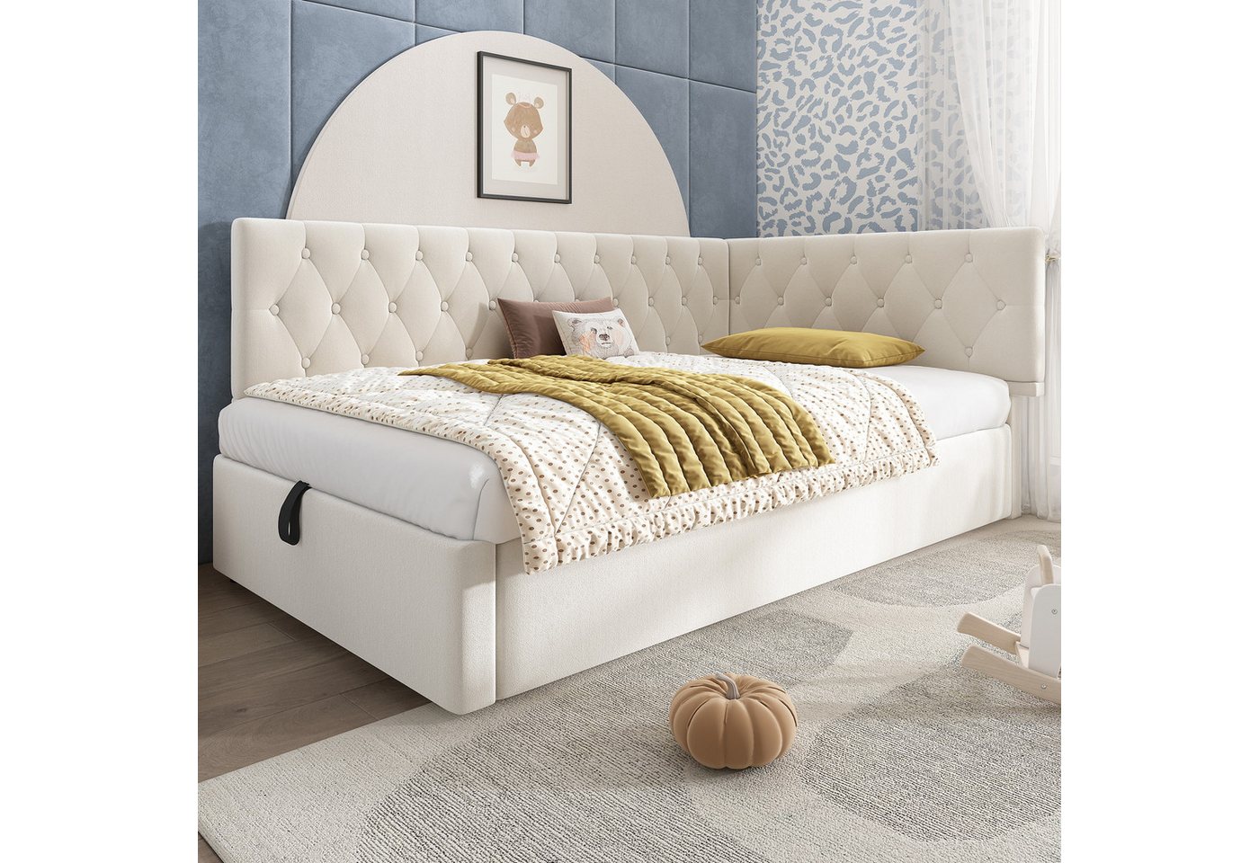 Flieks Polsterbett, Kinderbett Daybett 90x200cm Schlafsofa mit hydraulischem Stauraum – Bild 2 von 5