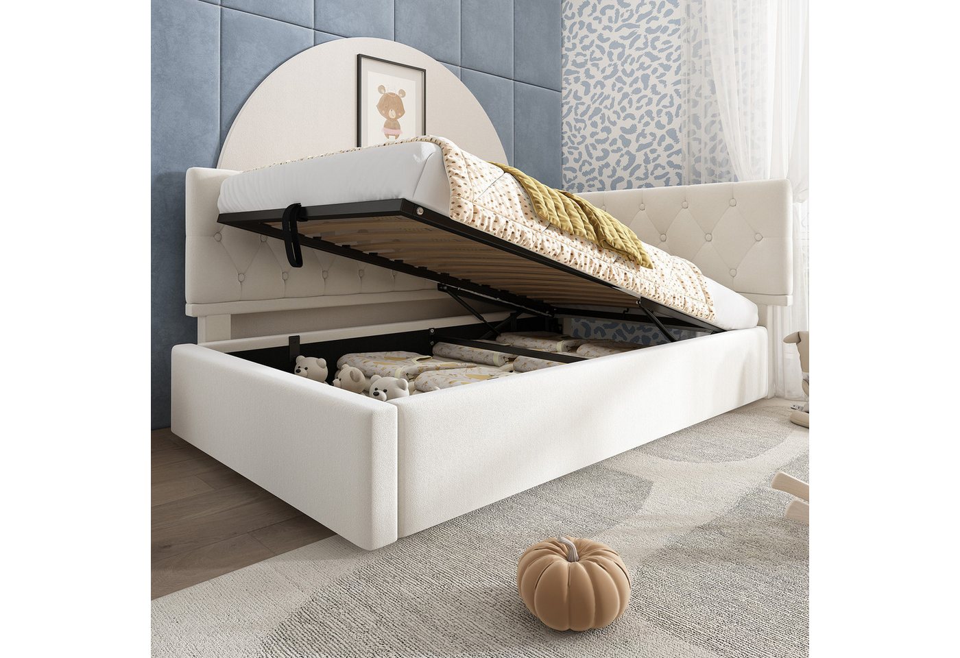 Flieks Polsterbett, Kinderbett Daybett 90x200cm Schlafsofa mit hydraulischem Stauraum – Bild 3 von 5