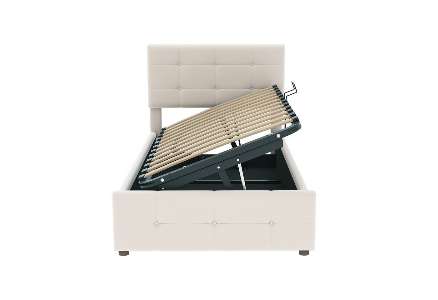 Flieks Polsterbett, Hydraulisches Stauraumbett Einzelbett Kinderbett 90x200cm Samtstoff – Bild 5 von 5