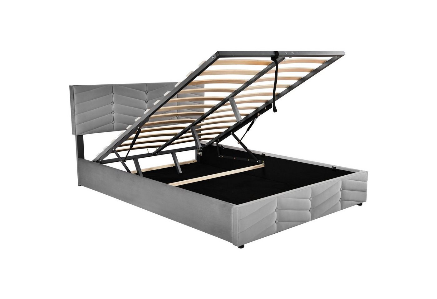 Flieks Polsterbett, Hydraulisches Doppelbett Funktionsbett 140x190cm Samt – Bild 4 von 5