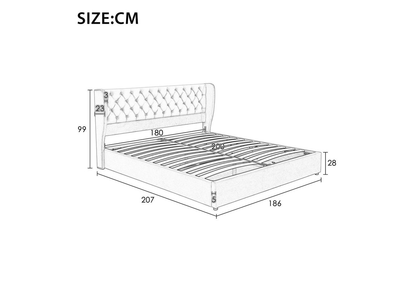 Flieks Polsterbett, Staumraumbett Doppelbett Kiefernholz Flanell 180*200cm – Bild 3 von 5