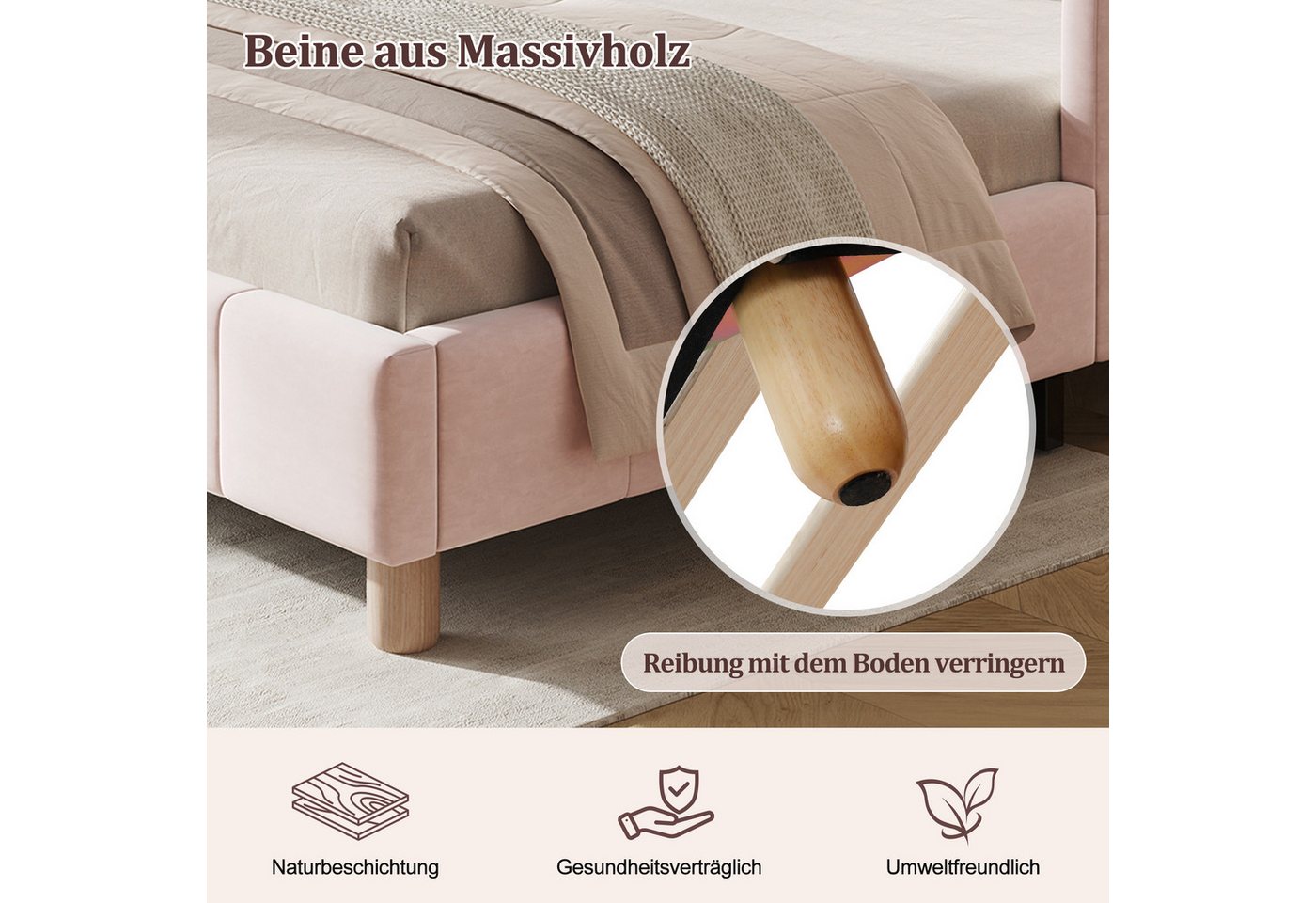 Flieks Polsterbett, Kinderbett Einzelbett 90x200cm mit Polsterkopfteil und Rausfallschutz – Bild 3 von 5
