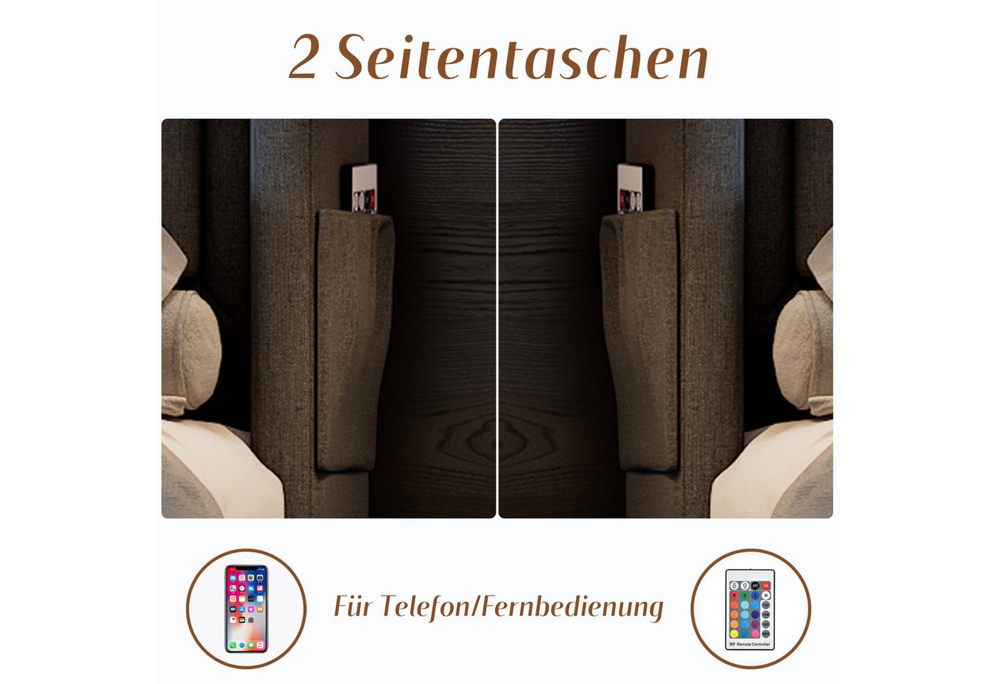 Flieks Polsterbett, LED Doppelbett 180x200cm mit Ladefunktion und hydraulischem Stauraum – Bild 5 von 5