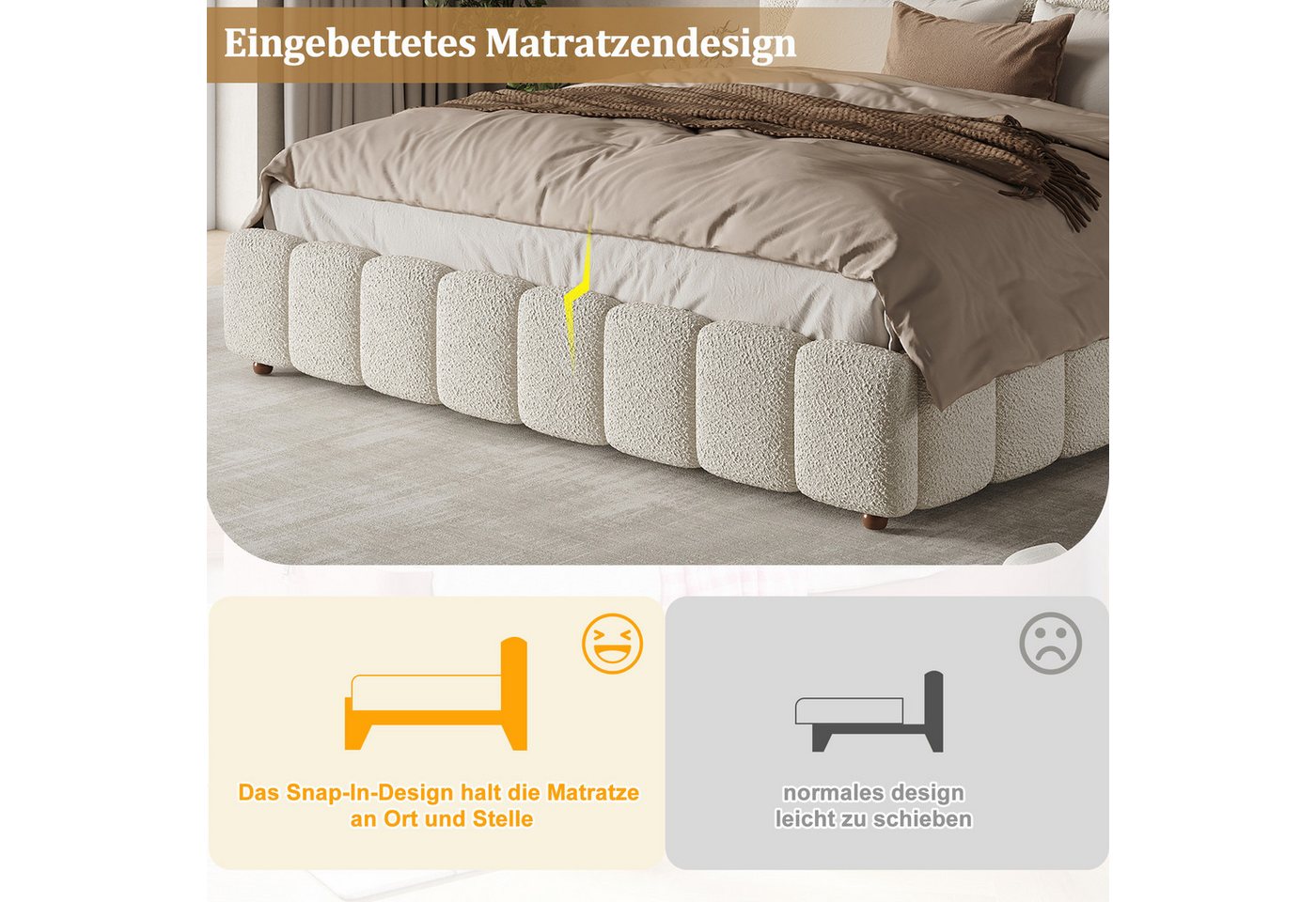 Flieks Polsterbett, Hydraulisches Stauraumbett Designerbett 160x200cm mit Polster-Kopfteil – Bild 5 von 5