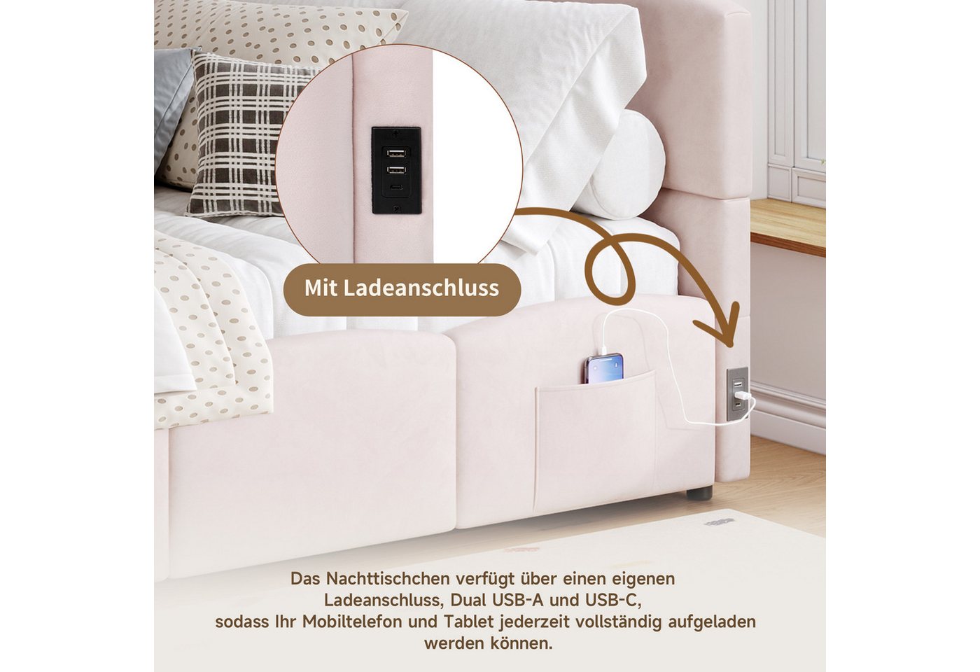 Flieks Polsterbett, Hydraulisches Kinderbett Daybett 90x200cm mit USB-Aufladen & Stauraum – Bild 4 von 5
